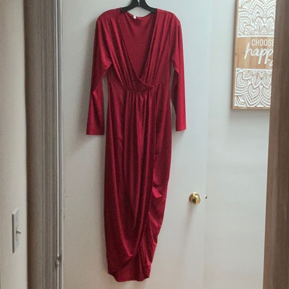 Elegant Red Long Sleeve Dress